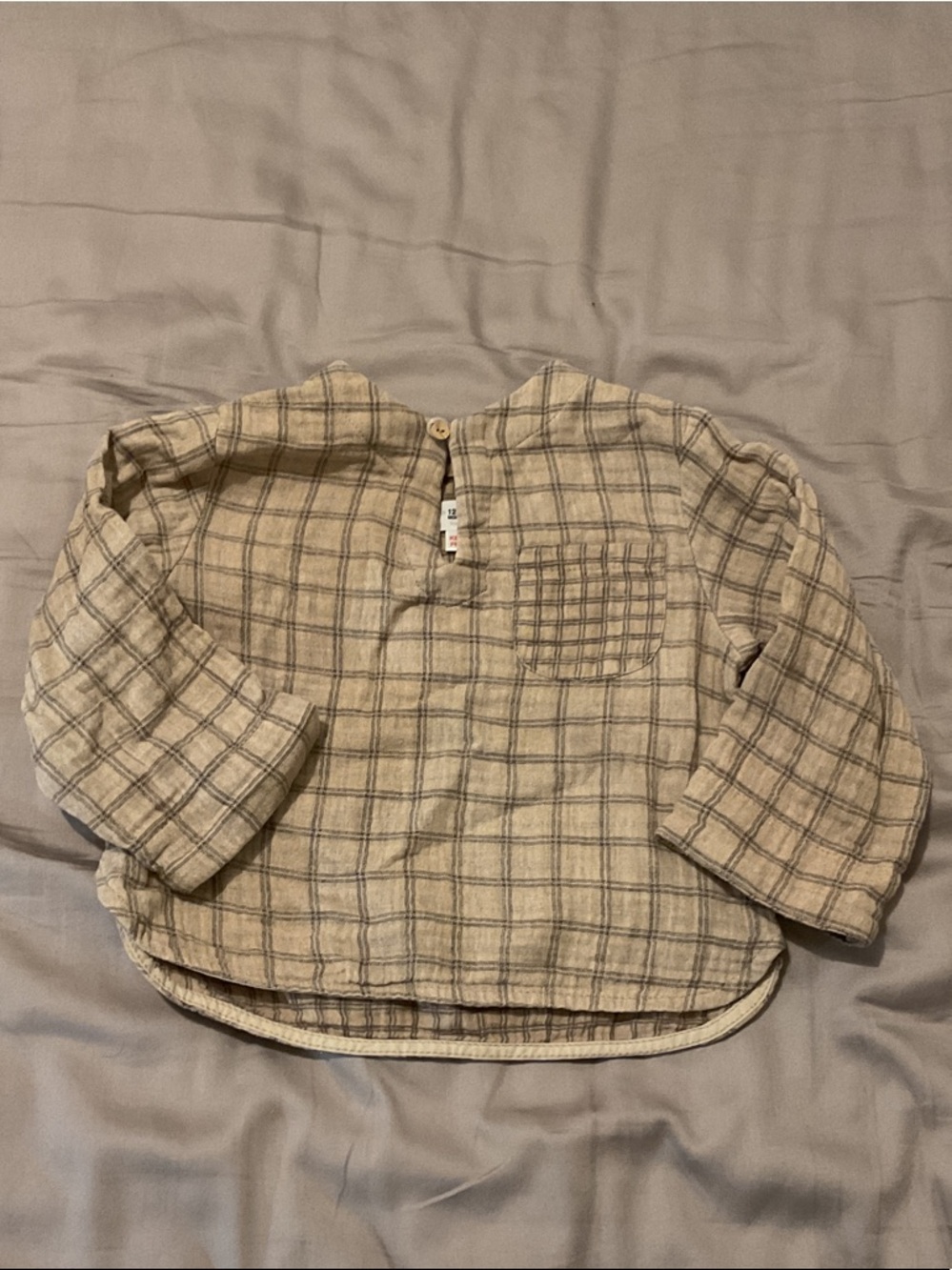 Zara kids Plaid Long-Sleeve Shirt Top in Beige